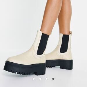 Stylish Cream Ankle Boots with Black Sole